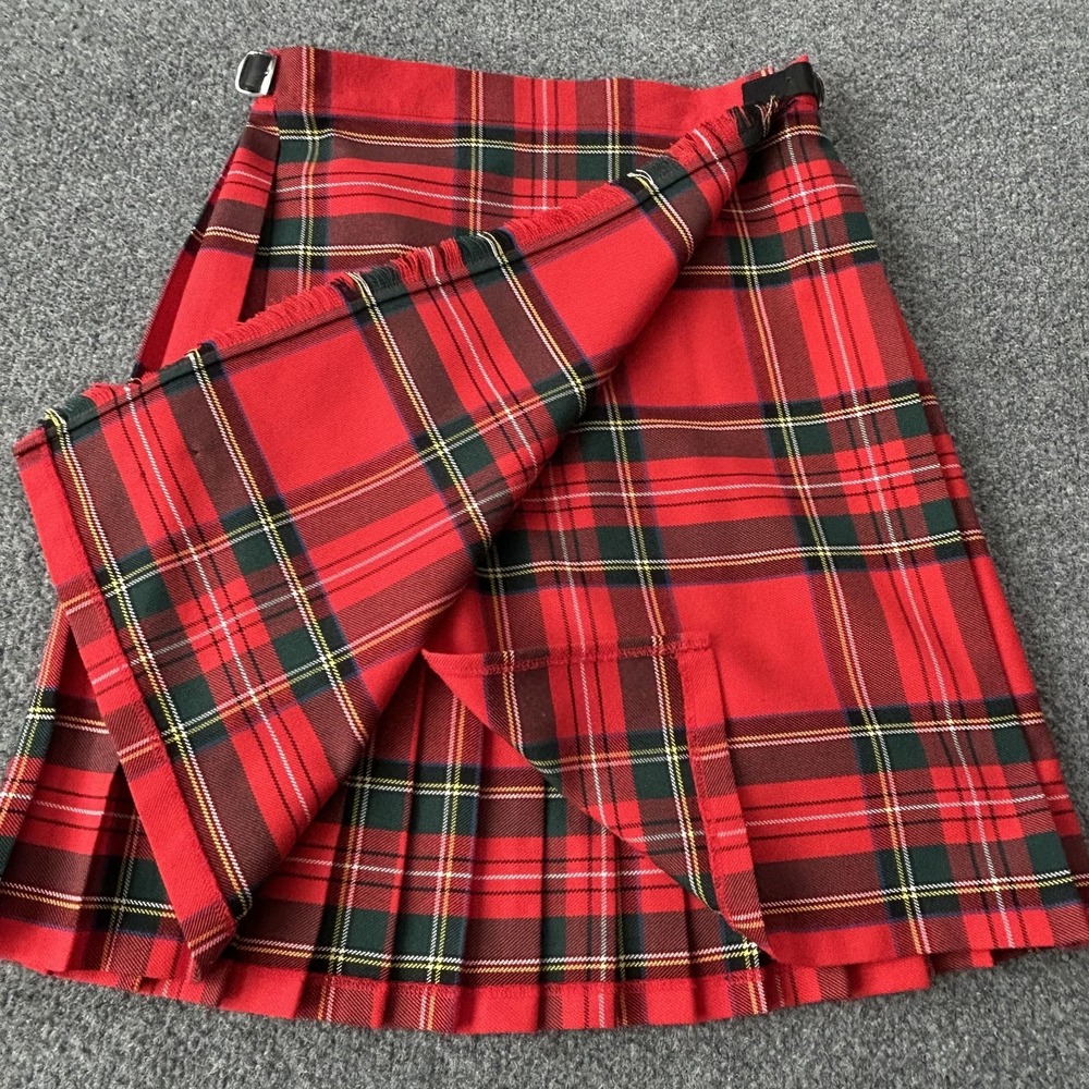 O'Neil Of Dublin Skirt Girls 7-8 Red Plaid Pleated School Kilt Buckle Ireland - Picture 8 of 10